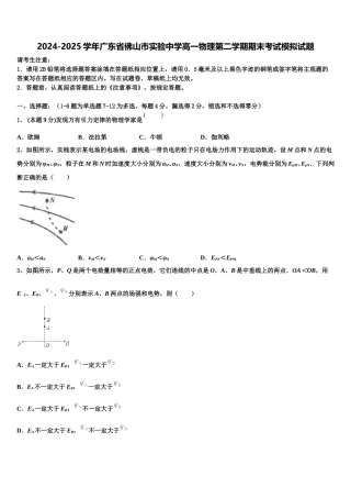 2024-2025学年广东省佛山市实验中学高一物理第二学期期末考试模拟试题含解析