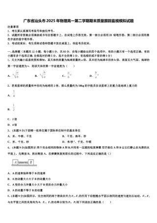 广东省汕头市2025年物理高一第二学期期末质量跟踪监视模拟试题含解析