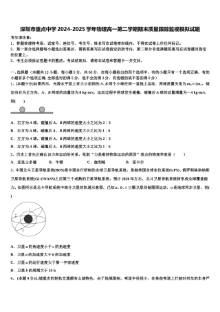深圳市重点中学2024-2025学年物理高一第二学期期末质量跟踪监视模拟试题含解析
