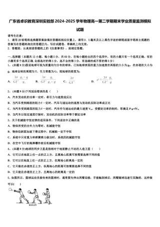 广东省卓识教育深圳实验部2024-2025学年物理高一第二学期期末学业质量监测模拟试题含解析