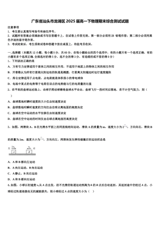 广东省汕头市龙湖区2025届高一下物理期末综合测试试题含解析