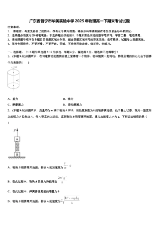 广东省普宁市华美实验中学2025年物理高一下期末考试试题含解析