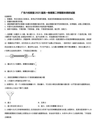 广东六校联盟2025届高一物理第二学期期末调研试题含解析