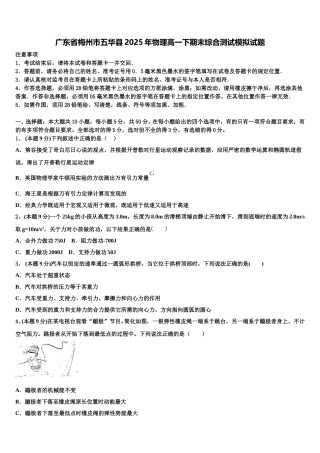 广东省梅州市五华县2025年物理高一下期末综合测试模拟试题含解析