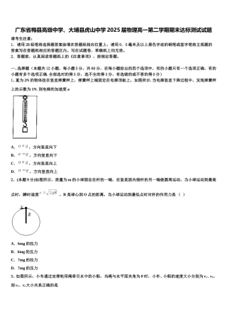 广东省梅县高级中学、大埔县虎山中学2025届物理高一第二学期期末达标测试试题含解析