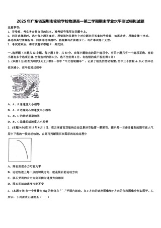2025年广东省深圳市实验学校物理高一第二学期期末学业水平测试模拟试题含解析