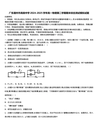 广东潮州市高级中学2024-2025学年高一物理第二学期期末综合测试模拟试题含解析