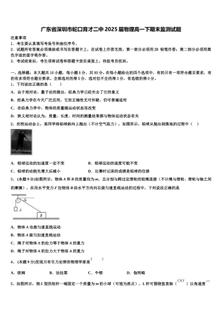 广东省深圳市蛇口育才二中2025届物理高一下期末监测试题含解析