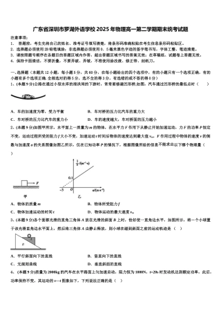 广东省深圳市罗湖外语学校2025年物理高一第二学期期末统考试题含解析