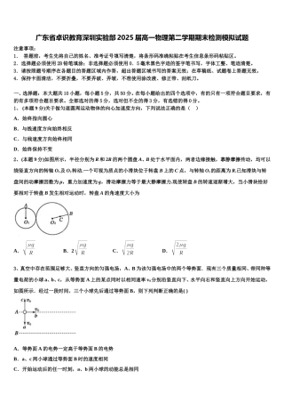 广东省卓识教育深圳实验部2025届高一物理第二学期期末检测模拟试题含解析