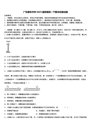 广东惠东中学2025届物理高一下期末经典试题含解析