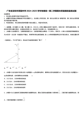 广东省深圳市翠园中学2024-2025学年物理高一第二学期期末质量跟踪监视试题含解析