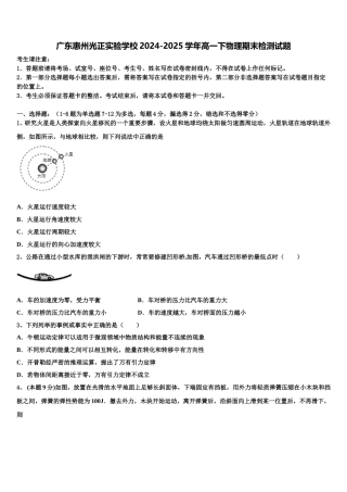 广东惠州光正实验学校2024-2025学年高一下物理期末检测试题含解析