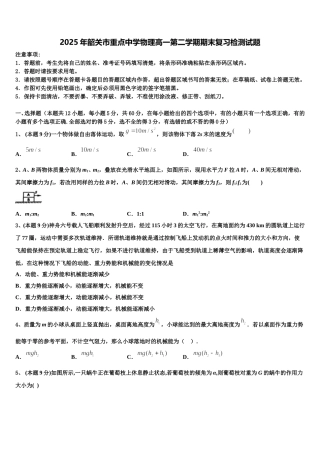 2025年韶关市重点中学物理高一第二学期期末复习检测试题含解析