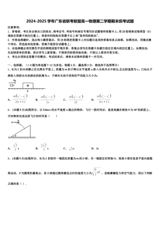 2024-2025学年广东省联考联盟高一物理第二学期期末统考试题含解析