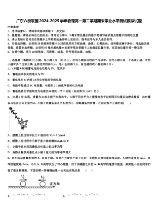 广东六校联盟2024-2025学年物理高一第二学期期末学业水平测试模拟试题含解析