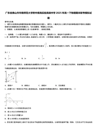 广东省佛山市华南师范大学附中南海实验高级中学2025年高一下物理期末联考模拟试题含解析