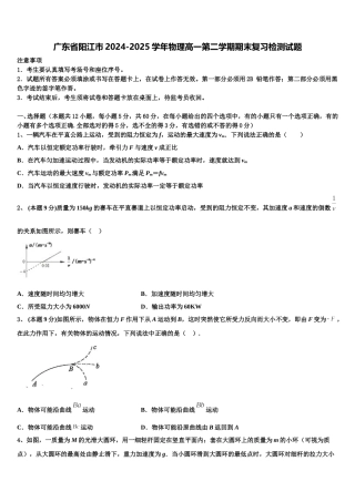 广东省阳江市2024-2025学年物理高一第二学期期末复习检测试题含解析