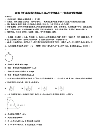 2025年广东省清远市阳山县阳山中学物理高一下期末统考模拟试题含解析