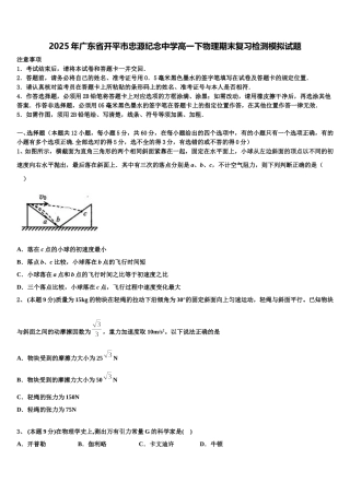 2025年广东省开平市忠源纪念中学高一下物理期末复习检测模拟试题含解析