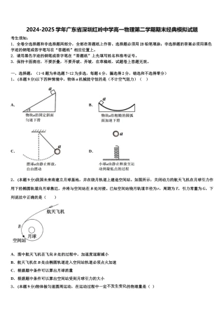 2024-2025学年广东省深圳红岭中学高一物理第二学期期末经典模拟试题含解析