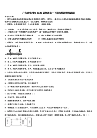 广东省化州市2025届物理高一下期末检测模拟试题含解析