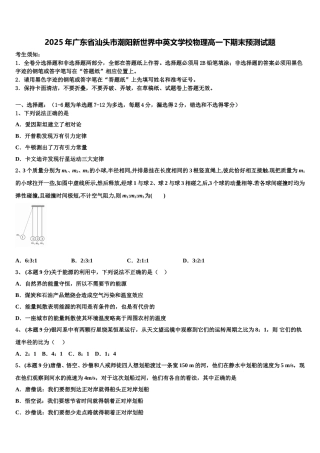 2025年广东省汕头市潮阳新世界中英文学校物理高一下期末预测试题含解析