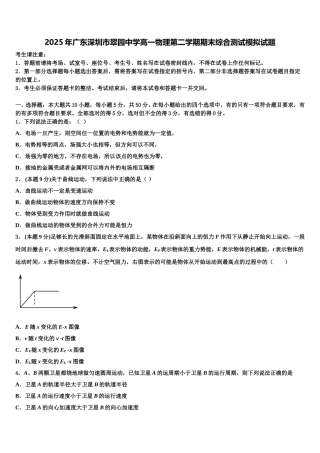 2025年广东深圳市翠园中学高一物理第二学期期末综合测试模拟试题含解析