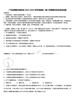 广东省揭阳市揭东区2024-2025学年物理高一第二学期期末综合测试试题含解析