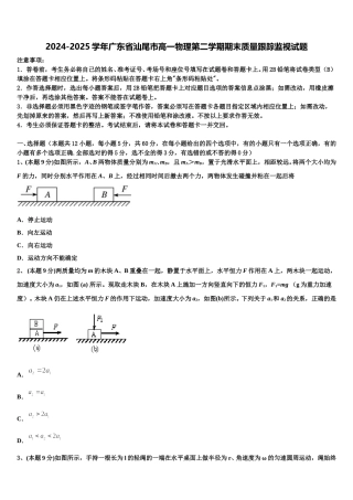 2024-2025学年广东省汕尾市高一物理第二学期期末质量跟踪监视试题含解析