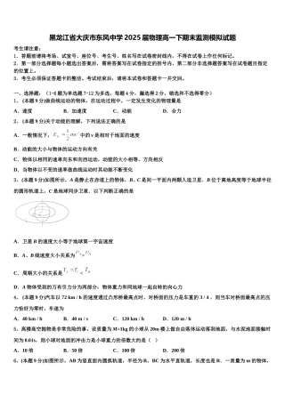 黑龙江省大庆市东风中学2025届物理高一下期末监测模拟试题含解析