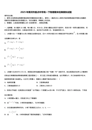2025年黑河市重点中学高一下物理期末经典模拟试题含解析