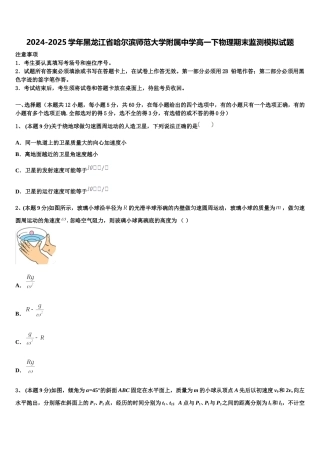 2024-2025学年黑龙江省哈尔滨师范大学附属中学高一下物理期末监测模拟试题含解析
