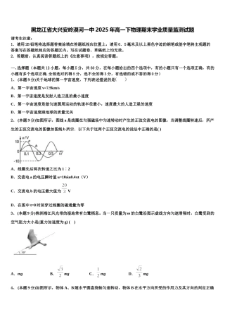 黑龙江省大兴安岭漠河一中2025年高一下物理期末学业质量监测试题含解析