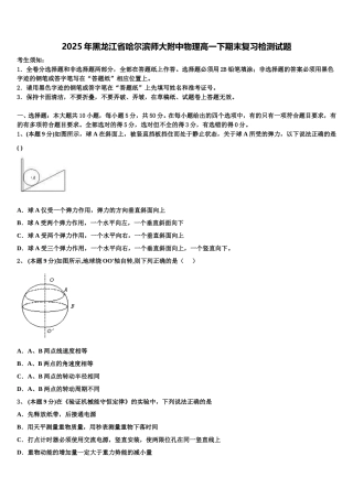 2025年黑龙江省哈尔滨师大附中物理高一下期末复习检测试题含解析