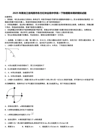 2025年黑龙江省鸡西市东方红林业局中学高一下物理期末调研模拟试题含解析