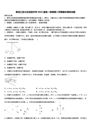 黑龙江省大庆实验中学2025届高一物理第二学期期末调研试题含解析
