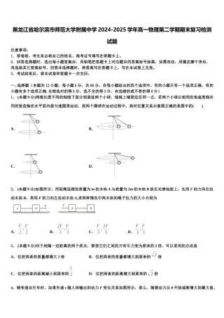 黑龙江省哈尔滨市师范大学附属中学2024-2025学年高一物理第二学期期末复习检测试题含解析