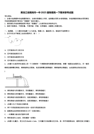 黑龙江省鹤岗市一中2025届物理高一下期末联考试题含解析