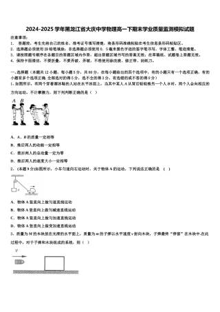 2024-2025学年黑龙江省大庆中学物理高一下期末学业质量监测模拟试题含解析