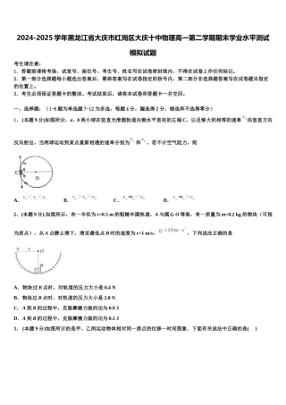 2024-2025学年黑龙江省大庆市红岗区大庆十中物理高一第二学期期末学业水平测试模拟试题含解析