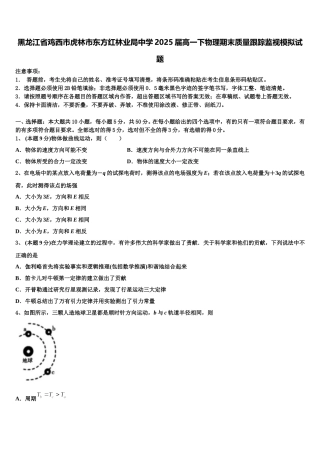 黑龙江省鸡西市虎林市东方红林业局中学2025届高一下物理期末质量跟踪监视模拟试题含解析