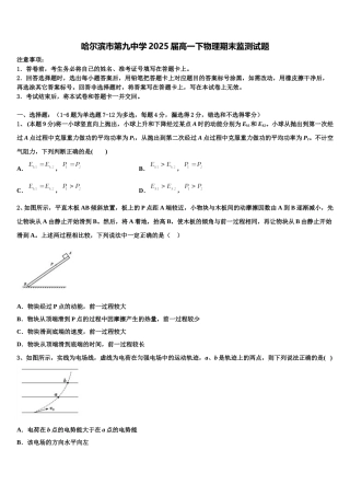 哈尔滨市第九中学2025届高一下物理期末监测试题含解析