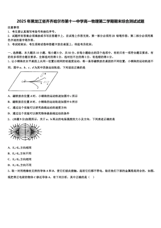 2025年黑龙江省齐齐哈尔市第十一中学高一物理第二学期期末综合测试试题含解析