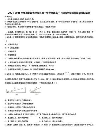 2024-2025学年黑龙江省孙吴县第一中学物理高一下期末学业质量监测模拟试题含解析