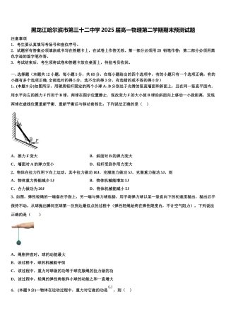 黑龙江哈尔滨市第三十二中学2025届高一物理第二学期期末预测试题含解析