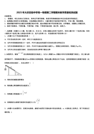 2025年大庆实验中学高一物理第二学期期末教学质量检测试题含解析