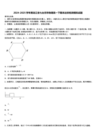 2024-2025学年黑龙江省七台河市物理高一下期末达标检测模拟试题含解析