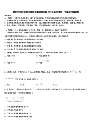 黑龙江省哈尔滨市师范大学附属中学2025年物理高一下期末经典试题含解析