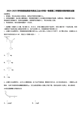 2024-2025学年陕西省西安市西北工业大学高一物理第二学期期末调研模拟试题含解析